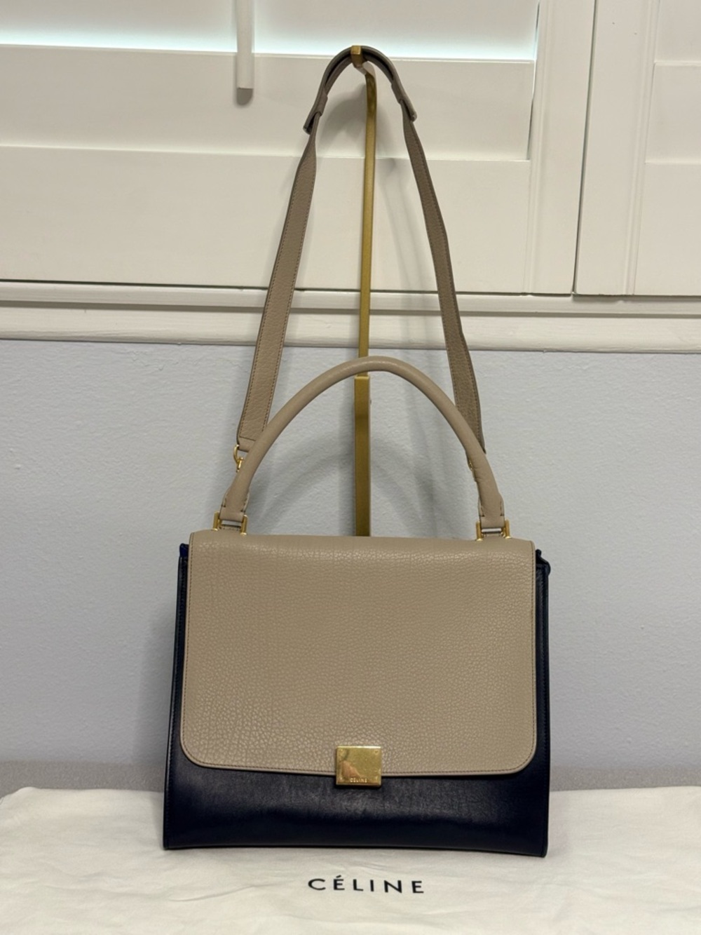 CelineTri-Color Trapeze Leather & SuedeTop Handle Bag - dust bag included